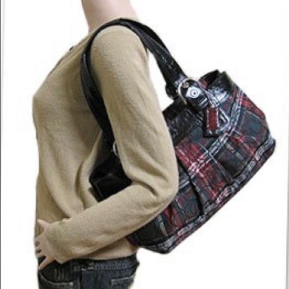 VINTAGE  COACH SOHO PLEATED TARTAN PLAID E/W TOTE - Picture 6 of 7